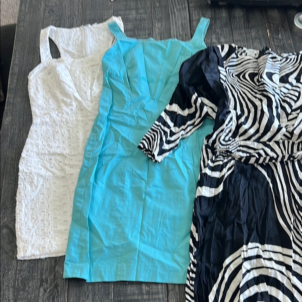 White, Blue, and Black Zebra Print Dresses LOT OF 3 sz 2